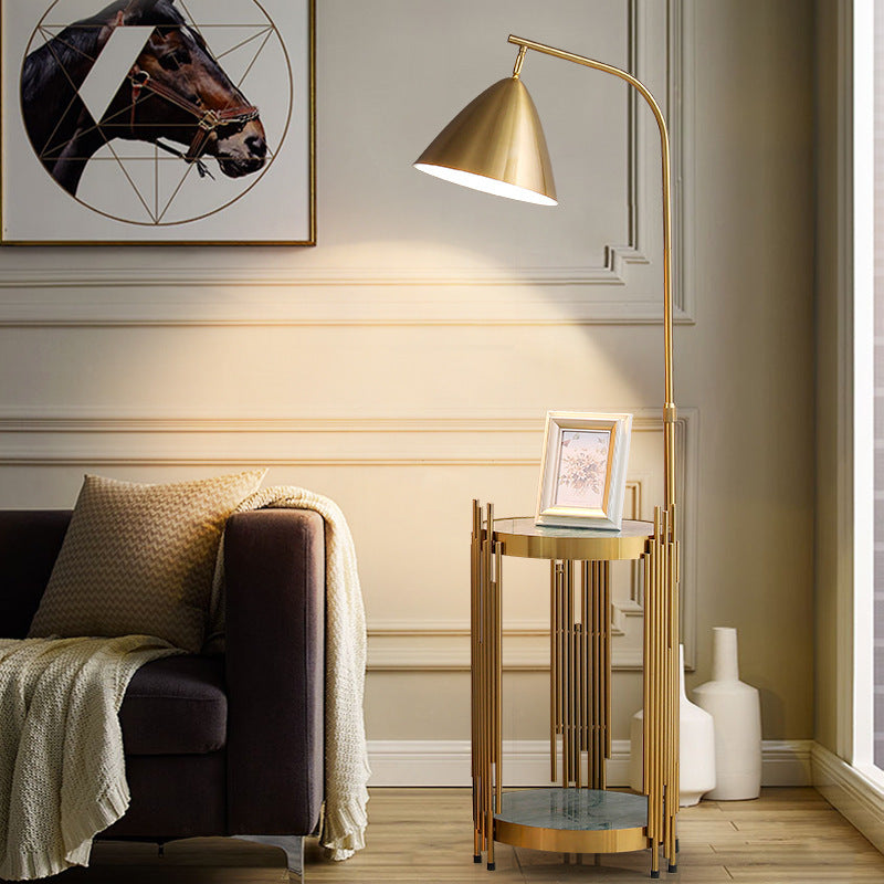 Contemporary Scandinavian Cylinder Long Disc Flared Hardware Tempered Glass 1-Light Standing Floor Lamp For Bedroom