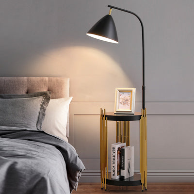 Contemporary Scandinavian Cylinder Long Disc Flared Hardware Tempered Glass 1-Light Standing Floor Lamp For Bedroom