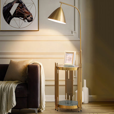 Contemporary Scandinavian Cylinder Long Disc Flared Hardware Tempered Glass 1-Light Standing Floor Lamp For Bedroom