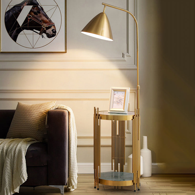 Contemporary Scandinavian Cylinder Long Disc Flared Hardware Tempered Glass 1-Light Standing Floor Lamp For Bedroom