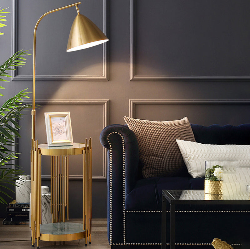 Contemporary Scandinavian Cylinder Long Disc Flared Hardware Tempered Glass 1-Light Standing Floor Lamp For Bedroom