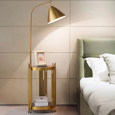 Contemporary Scandinavian Cylinder Long Disc Flared Hardware Tempered Glass 1-Light Standing Floor Lamp For Bedroom