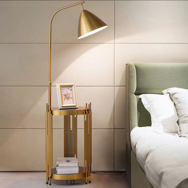 Contemporary Scandinavian Cylinder Long Disc Flared Hardware Tempered Glass 1-Light Standing Floor Lamp For Bedroom