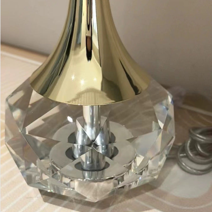 Lampe de table moderne de luxe avec bouteille ronde, matériel plissé, cristal, tissu, 1 lumière pour chambre à coucher 