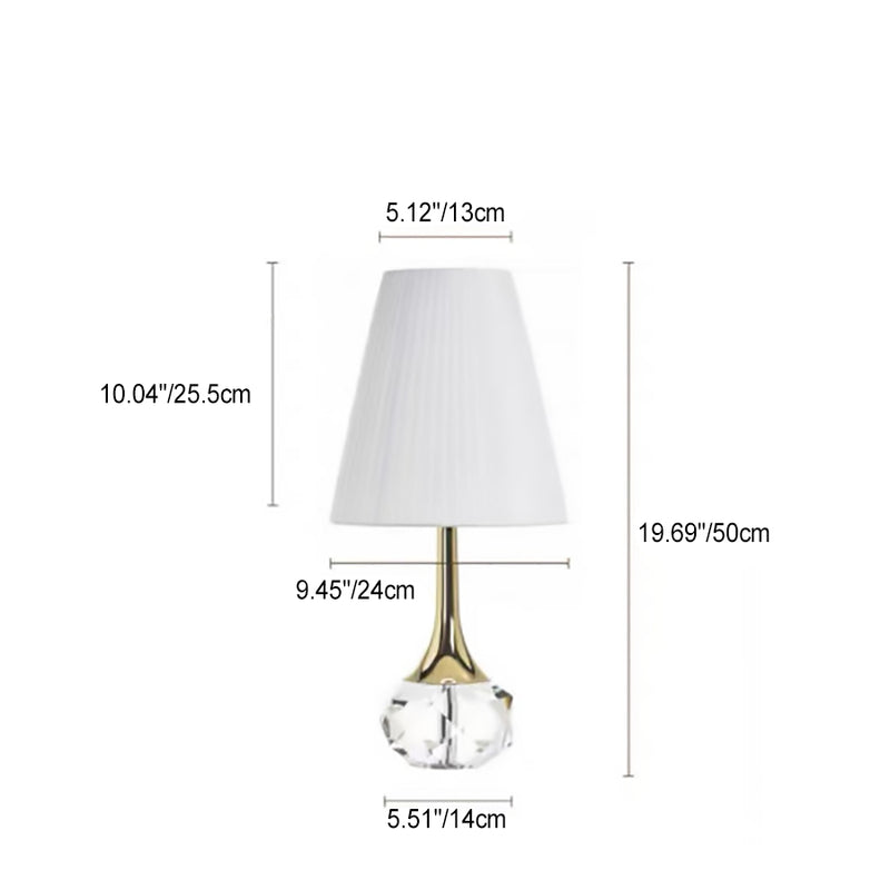Lampe de table moderne de luxe avec bouteille ronde, matériel plissé, cristal, tissu, 1 lumière pour chambre à coucher 