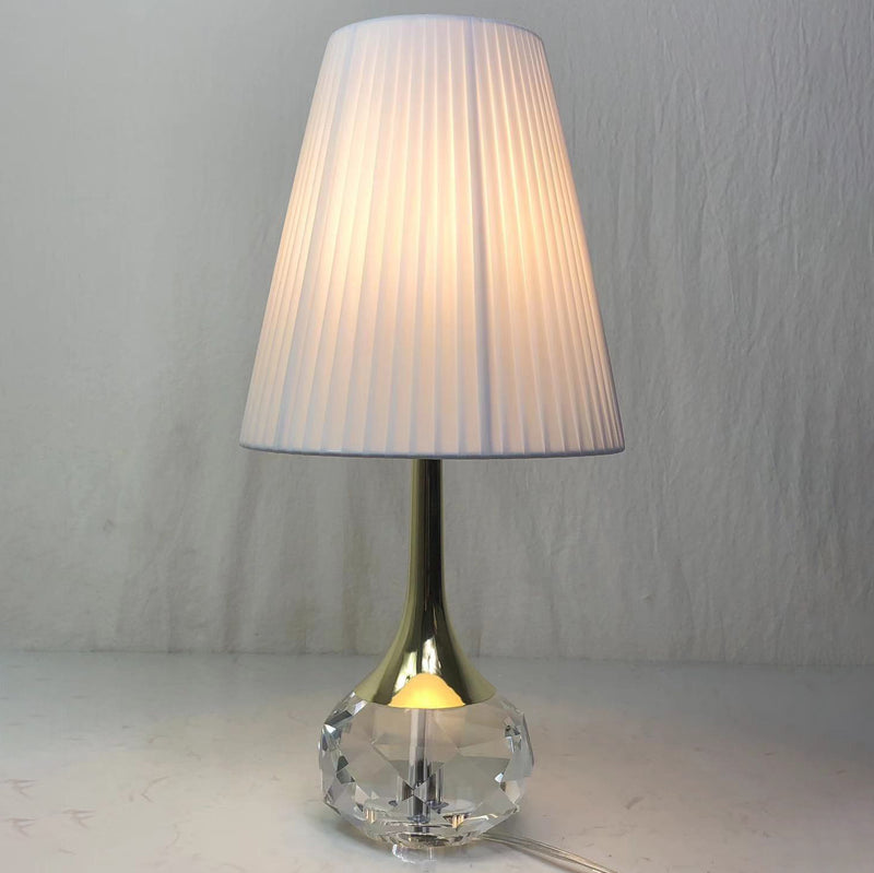 Lampe de table moderne de luxe avec bouteille ronde, matériel plissé, cristal, tissu, 1 lumière pour chambre à coucher 