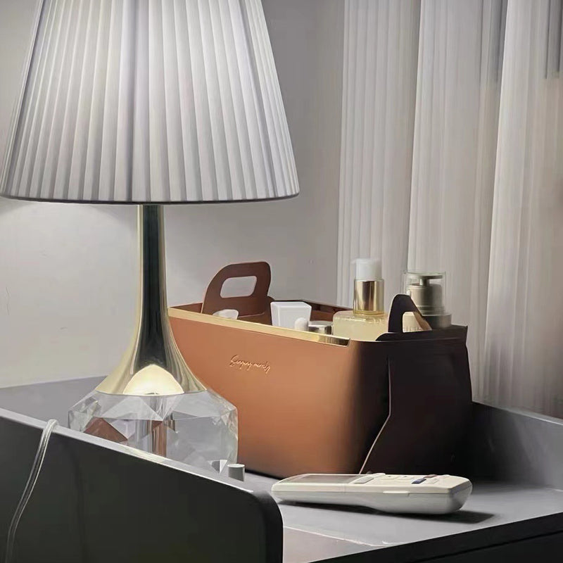 Lampe de table moderne de luxe avec bouteille ronde, matériel plissé, cristal, tissu, 1 lumière pour chambre à coucher 