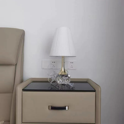 Lampe de table moderne de luxe avec bouteille ronde, matériel plissé, cristal, tissu, 1 lumière pour chambre à coucher 