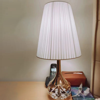 Lampe de table moderne de luxe avec bouteille ronde, matériel plissé, cristal, tissu, 1 lumière pour chambre à coucher 