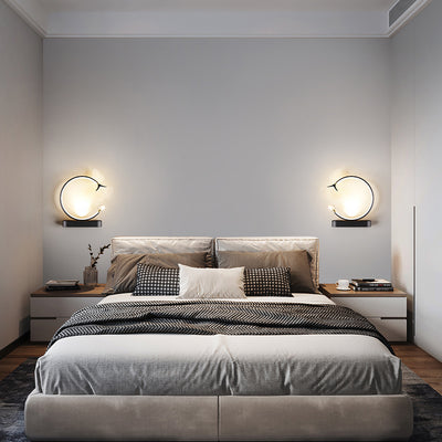 Zeitgenössische Kreative Bogenklinge Ovaler Sockel Eisen Aluminium Acryl LED Wandleuchte für Schlafzimmer 