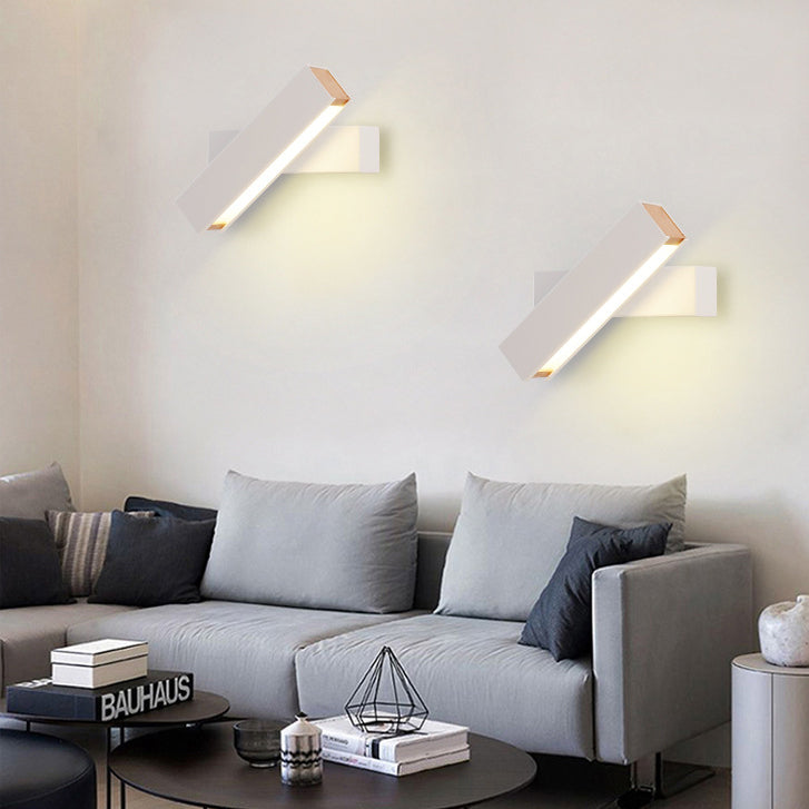 Contemporary Scandinavian Rectangle Swivel Hardware Wood Acrylic LED Wall Sconce Lamp For Bedroom