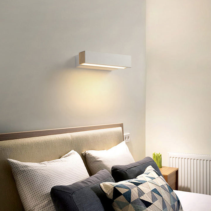 Applique murale LED en acrylique bois matériel pivotant rectangle scandinave contemporain pour chambre 