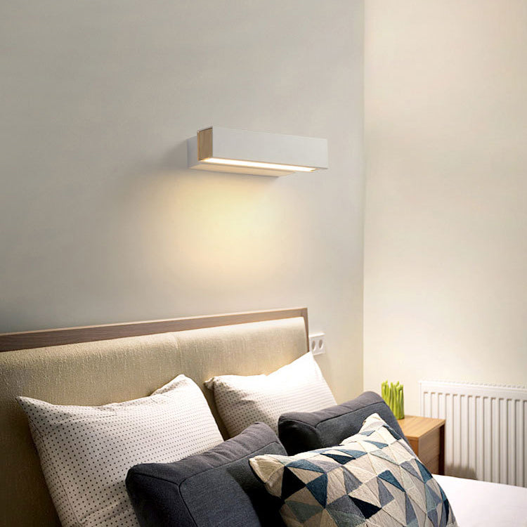 Contemporary Scandinavian Rectangle Swivel Hardware Wood Acrylic LED Wall Sconce Lamp For Bedroom