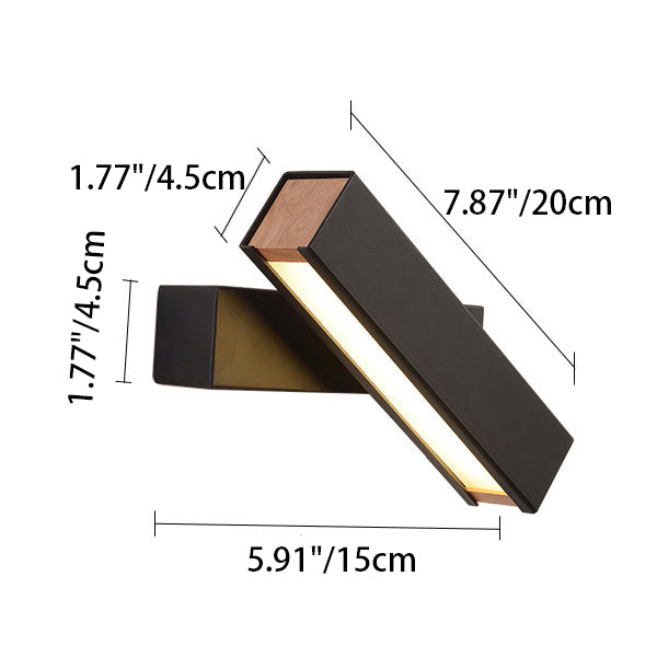 Contemporary Scandinavian Rectangle Swivel Hardware Wood Acrylic LED Wall Sconce Lamp For Bedroom
