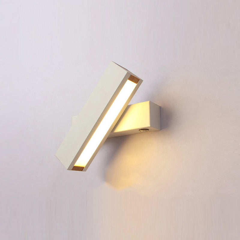 Contemporary Scandinavian Rectangle Swivel Hardware Wood Acrylic LED Wall Sconce Lamp For Bedroom