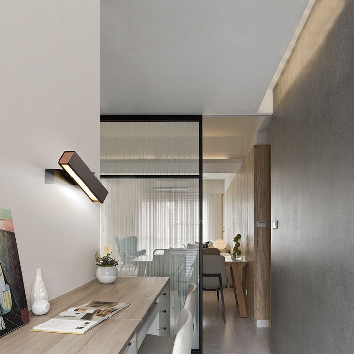 Applique murale LED en acrylique bois matériel pivotant rectangle scandinave contemporain pour chambre 
