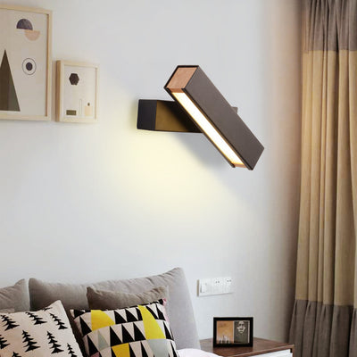 Contemporary Scandinavian Rectangle Swivel Hardware Wood Acrylic LED Wall Sconce Lamp For Bedroom