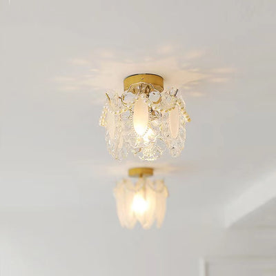 Lustre semi-encastré moderne de luxe ovale avec coquille à plumes ondulées et matériel en verre à 1 lumière pour salon 