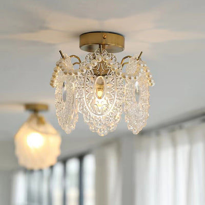 Lustre semi-encastré moderne de luxe ovale avec coquille à plumes ondulées et matériel en verre à 1 lumière pour salon 