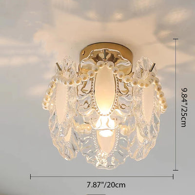 Lustre semi-encastré moderne de luxe ovale avec coquille à plumes ondulées et matériel en verre à 1 lumière pour salon 