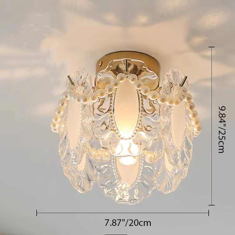 Lustre semi-encastré moderne de luxe ovale avec coquille à plumes ondulées et matériel en verre à 1 lumière pour salon 