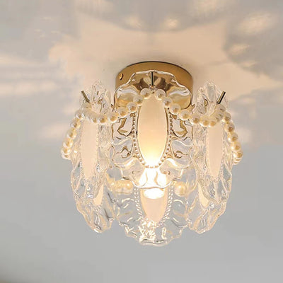 Lustre semi-encastré moderne de luxe ovale avec coquille à plumes ondulées et matériel en verre à 1 lumière pour salon 