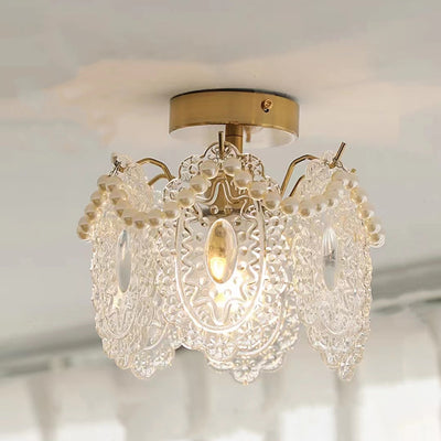 Lustre semi-encastré moderne de luxe ovale avec coquille à plumes ondulées et matériel en verre à 1 lumière pour salon 