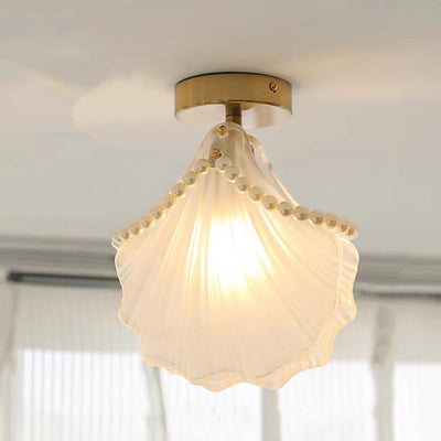Lustre semi-encastré moderne de luxe ovale avec coquille à plumes ondulées et matériel en verre à 1 lumière pour salon 