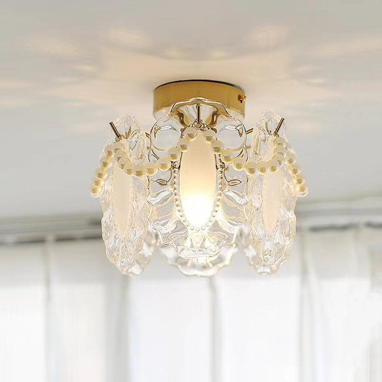 Lustre semi-encastré moderne de luxe ovale avec coquille à plumes ondulées et matériel en verre à 1 lumière pour salon 
