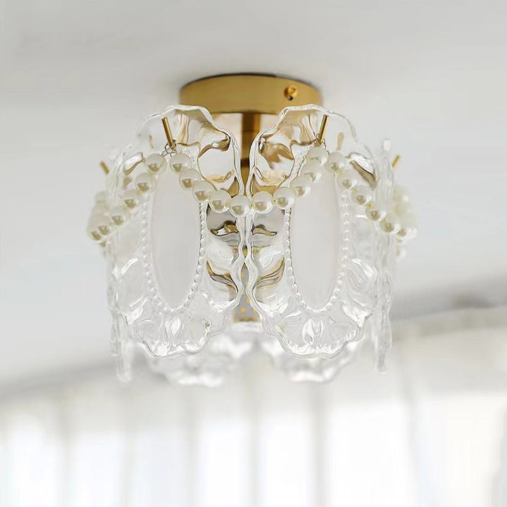 Lustre semi-encastré moderne de luxe ovale avec coquille à plumes ondulées et matériel en verre à 1 lumière pour salon 