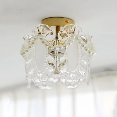 Lustre semi-encastré moderne de luxe ovale avec coquille à plumes ondulées et matériel en verre à 1 lumière pour salon 