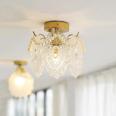 Lustre semi-encastré moderne de luxe ovale avec coquille à plumes ondulées et matériel en verre à 1 lumière pour salon 
