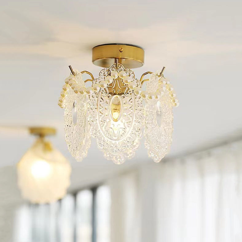 Lustre semi-encastré moderne de luxe ovale avec coquille à plumes ondulées et matériel en verre à 1 lumière pour salon 