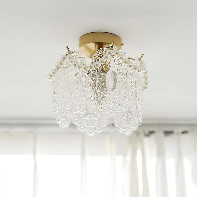 Lustre semi-encastré moderne de luxe ovale avec coquille à plumes ondulées et matériel en verre à 1 lumière pour salon 