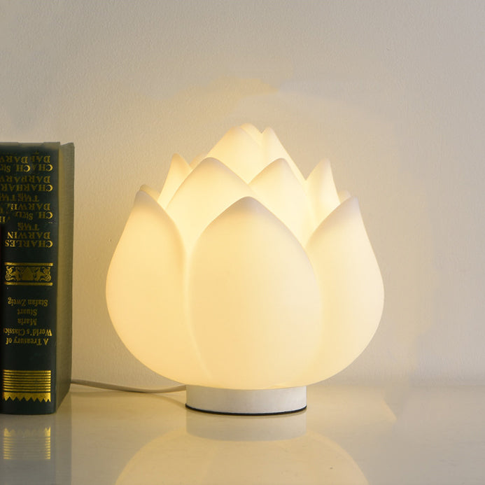 Zeitgenössische kreative Lotus-Scheibenbasis PE 1-Licht-Tischlampe für das Schlafzimmer 