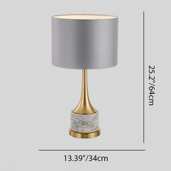 مصباح طاولة حديث بأسطوانة بسيطة مع قاعدة قرصية من الرخام والقماش بلمبة واحدة لغرفة النوم 