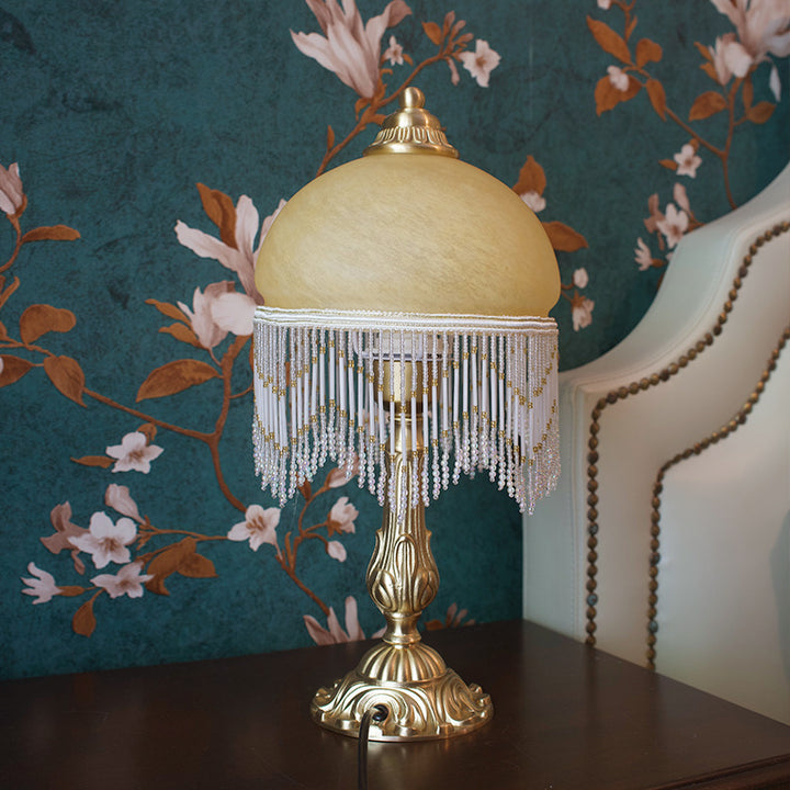 Lampe de Table Traditionnelle Vintage Demi-Cylindre à Gland en Cuivre et Verre 1 Lumière pour Chambre 