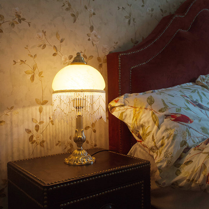 Lampe de Table Traditionnelle Vintage Demi-Cylindre à Gland en Cuivre et Verre 1 Lumière pour Chambre 