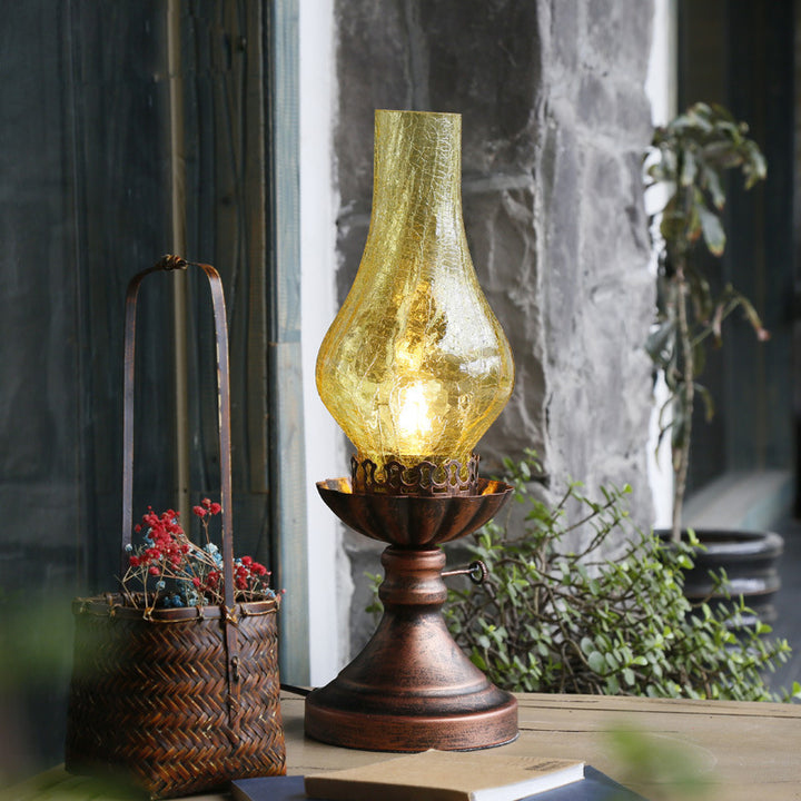Lampe de table traditionnelle vintage en forme de cône demi-ronde en fer texturé avec verre à 1 lumière pour chambre à coucher 
