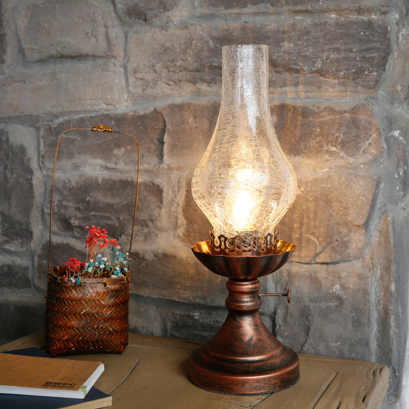Traditionelle Vintage-Flasche Kegel Halbrund Texturiertes Eisen Glas 1-Licht Tischlampe Für Schlafzimmer 
