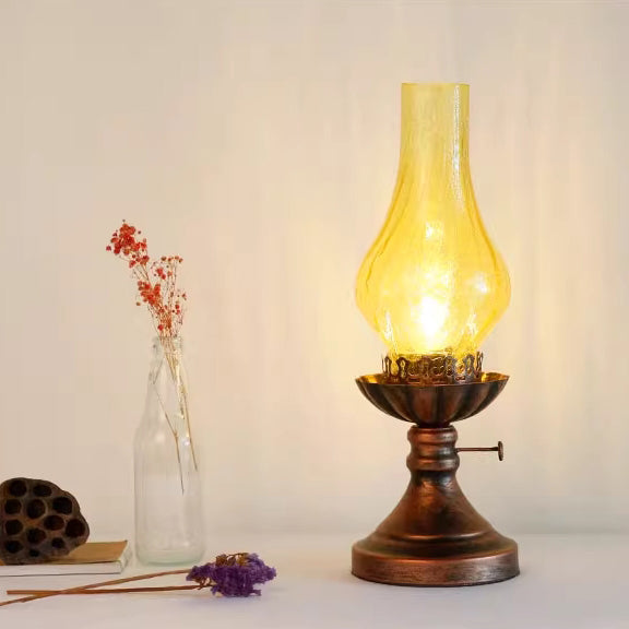 Traditionelle Vintage-Flasche Kegel Halbrund Texturiertes Eisen Glas 1-Licht Tischlampe Für Schlafzimmer 
