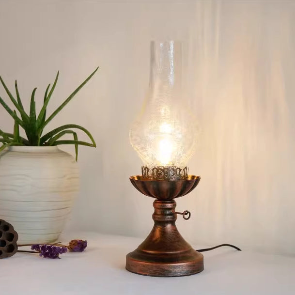 Traditionelle Vintage-Flasche Kegel Halbrund Texturiertes Eisen Glas 1-Licht Tischlampe Für Schlafzimmer 
