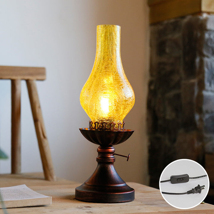 Traditionelle Vintage-Flasche Kegel Halbrund Texturiertes Eisen Glas 1-Licht Tischlampe Für Schlafzimmer 