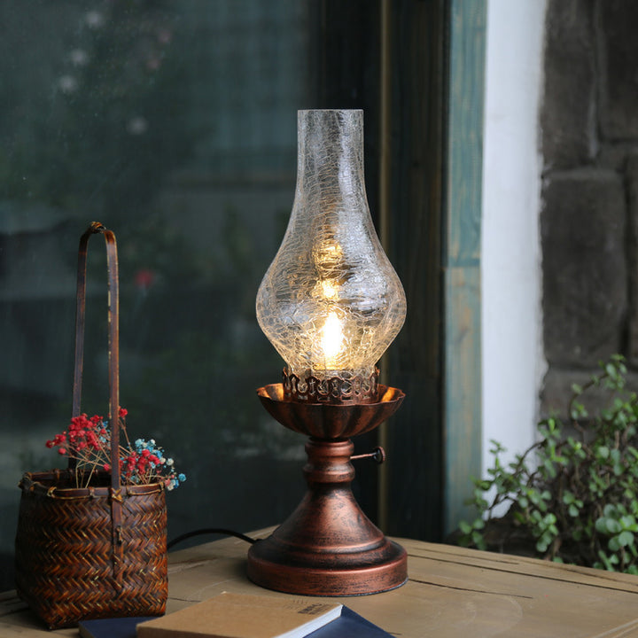 Lampe de table traditionnelle vintage en forme de cône demi-ronde en fer texturé avec verre à 1 lumière pour chambre à coucher 