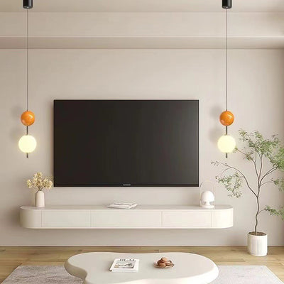 Lustre LED moderne minimaliste à orbe avec double cylindre en fer et verre pour chambre 