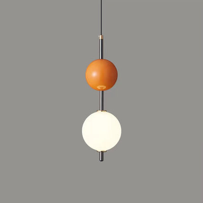 Lustre LED moderne minimaliste à orbe avec double cylindre en fer et verre pour chambre 