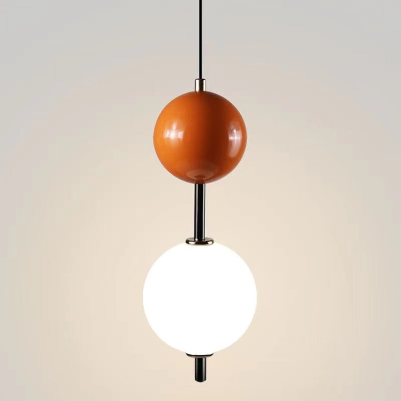 Lustre LED moderne minimaliste à orbe avec double cylindre en fer et verre pour chambre 