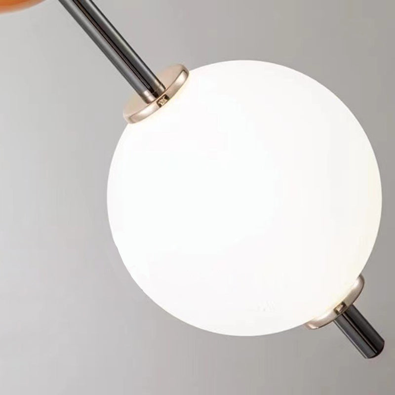 Lustre LED moderne minimaliste à orbe avec double cylindre en fer et verre pour chambre 