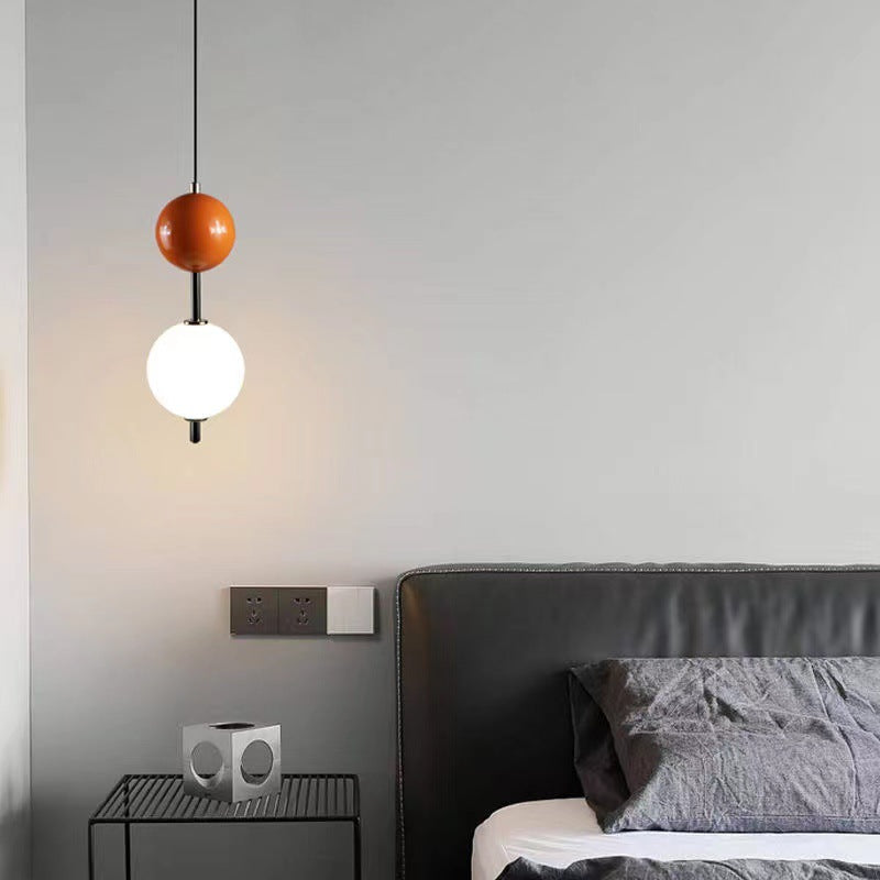 Lustre LED moderne minimaliste à orbe avec double cylindre en fer et verre pour chambre 