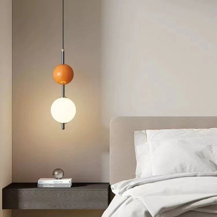 Lustre LED moderne minimaliste à orbe avec double cylindre en fer et verre pour chambre 